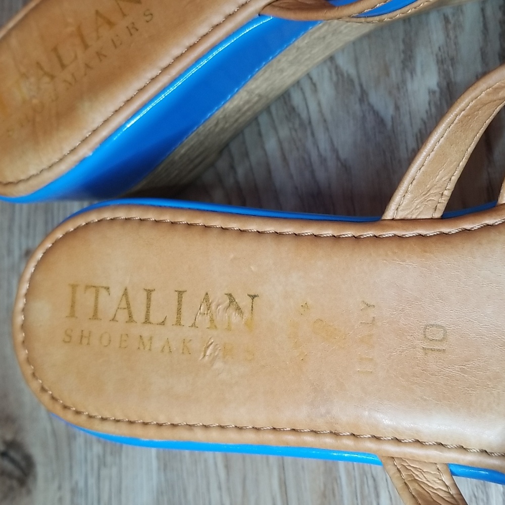 Italian Shoe Makers Womens Open Toe Slide On Top Strap Wedge Heel Sandals - Picture 9 of 11